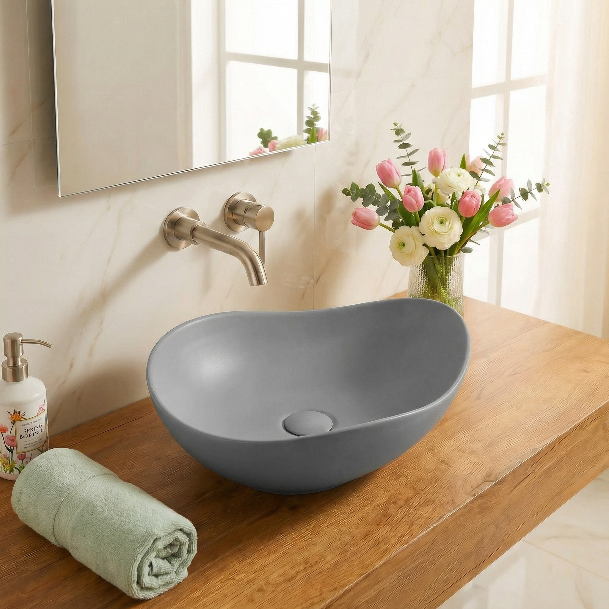 Vasque à poser design asymétrique 50,5 x 38 x 19 cm sans trop-plein gris mat PixL (CEPX5038GRM)