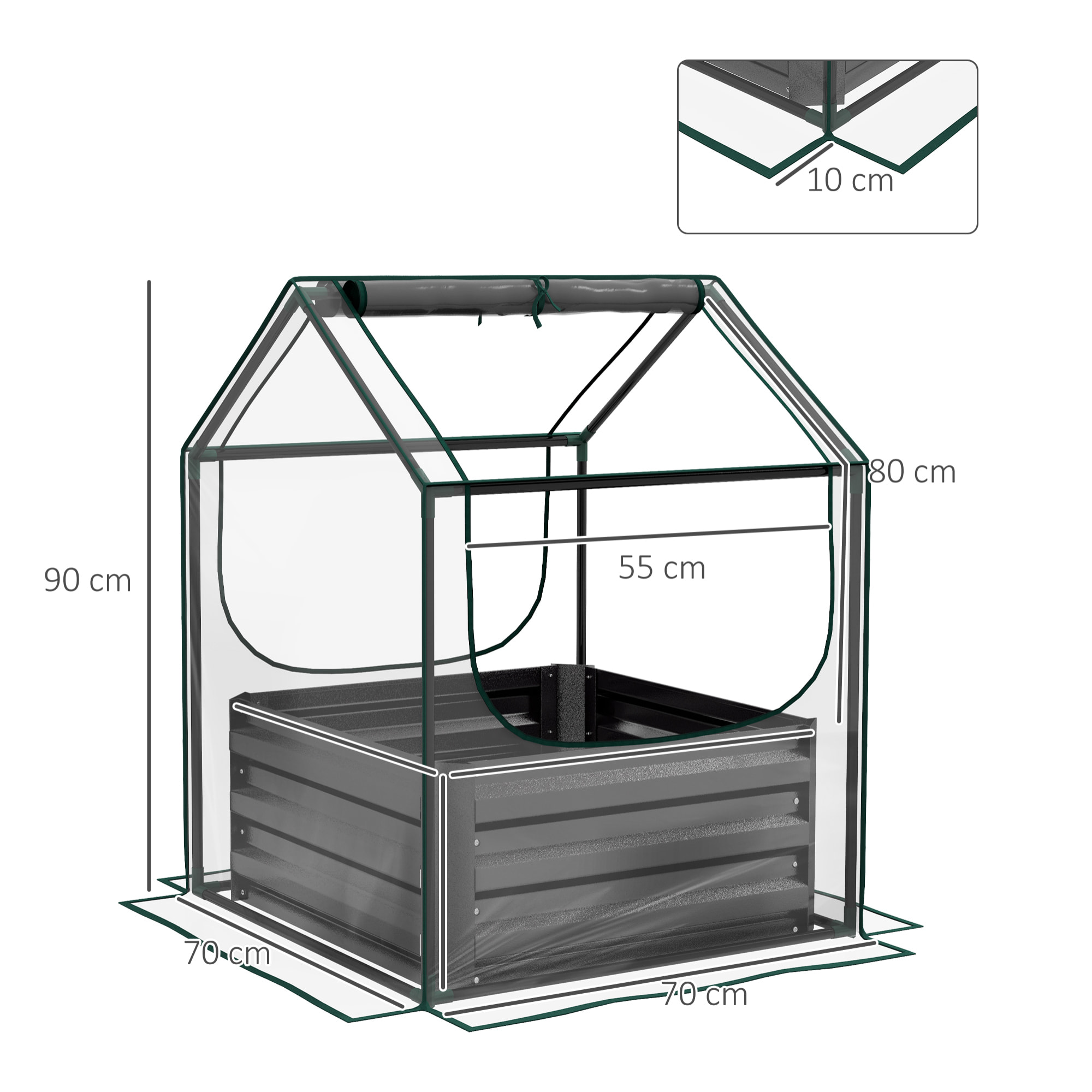 Mini carré potager serre 2 en 1 - 70 x 70 x 90 cm - anthracite transparent