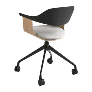 Silla oficina giratoria con asiento tapizado en tela gris claro y respaldo de pvc negro 59x50x76cm