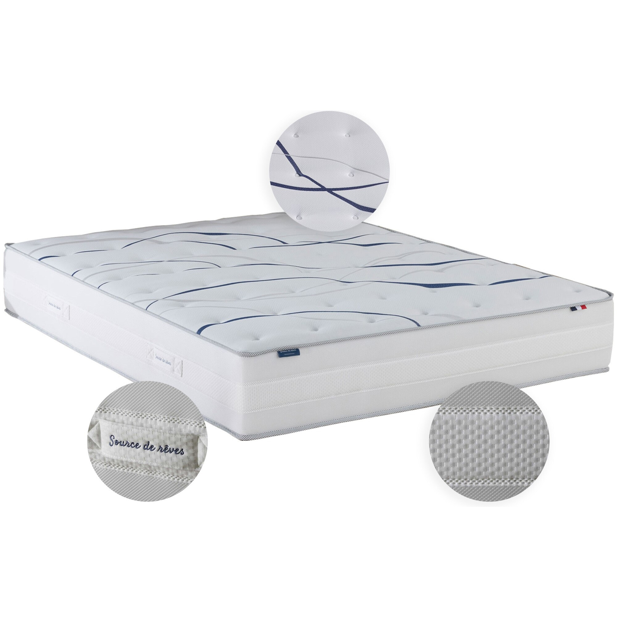 Ensemble matelas mousse HD SERENA avec sommier et tête de lit, chenille bouclettes gris anthracite