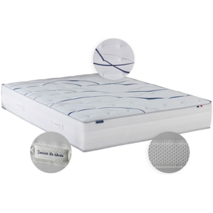 Ensemble matelas mousse HD SERENA avec sommier et tête de lit, chenille bouclettes gris anthracite
