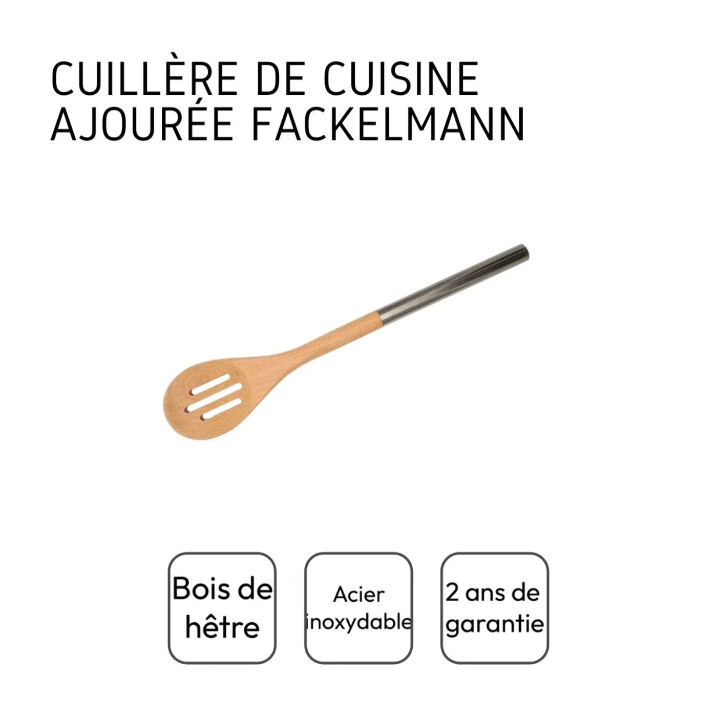 Set de 2 cuillères en bois cuisine avec manche en inox Fackelmann Boisselerie