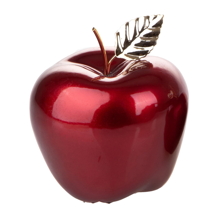 Mela 14 Cm con Foglia Oro - Pezzi 3 - 13X14X11,5cm - Colore: Rosso - Bianchi Dino - Oggettistica, Componenti D'Arredo