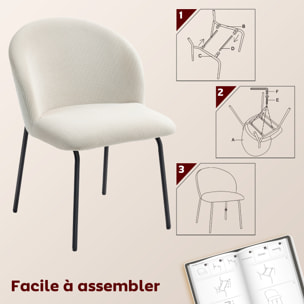 Lot de 2 chaises de salle à manger velours côtelé crème piètement acier noir