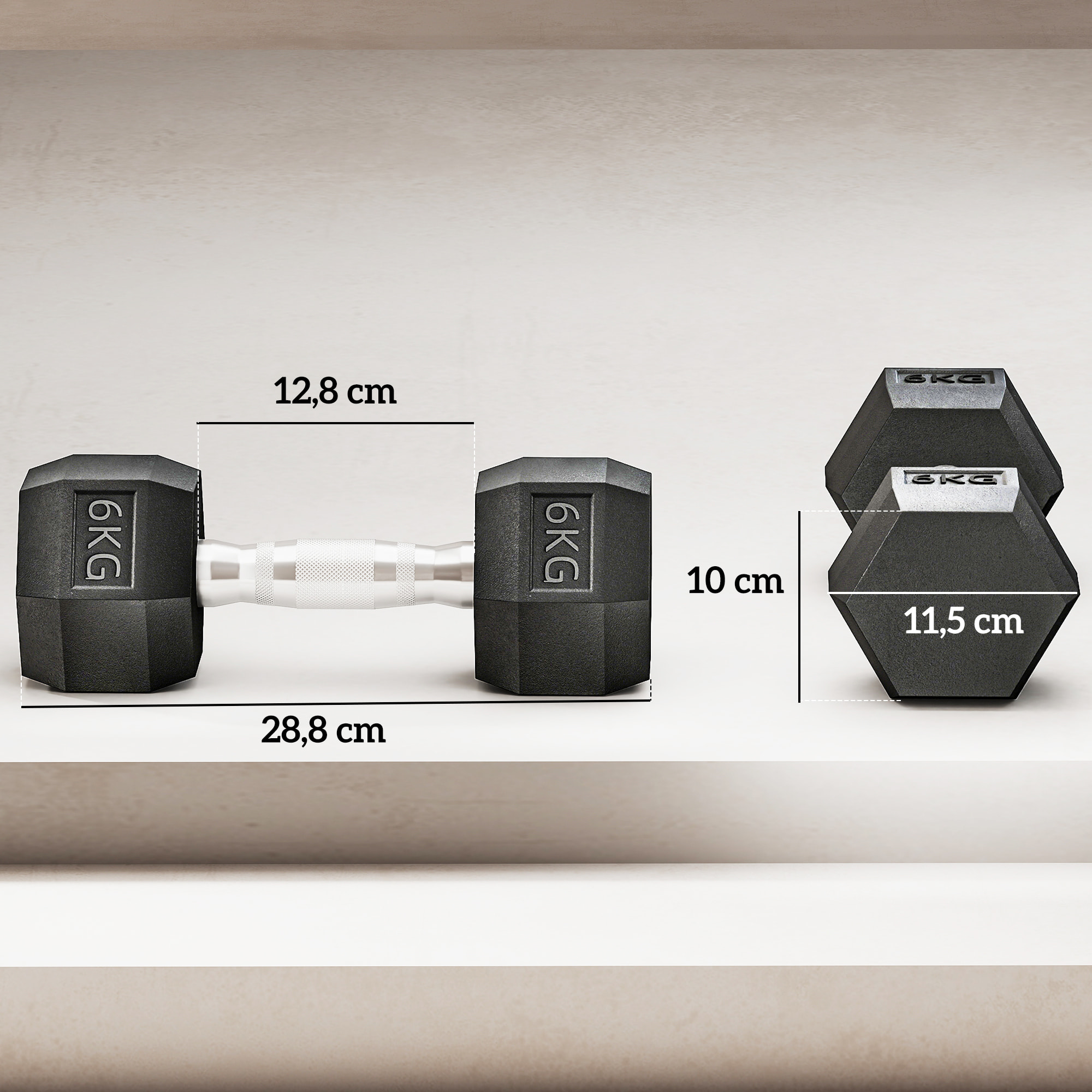 Lot de 2 haltères courtes hexagonales - ensemble d'haltères courtes - total 12 Kg - métal caoutchouc noir