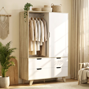 Armario Dormitorio Moderno con Puertas Correderas, Armario Ropero con Barra para Colgar, Estantes Ajustables y 4 Cajones, 120x50x187,5 cm, para Salón, Entrada, Roble y Blanco
