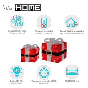 decoración navideña de 2 cajas de regalo con luces led 15cm y 20cm