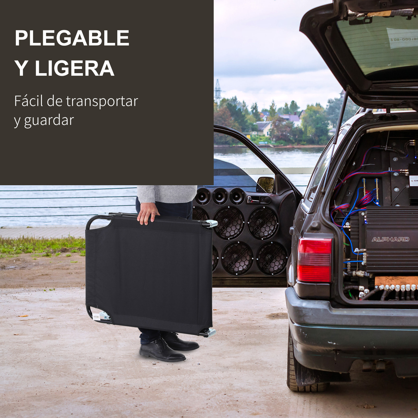 Tumbona Plegable Reclinable con Ángulo Ajustable de 5 Posiciones para Jardín Exterior Piscina Terraza Camping Carga 120 kg 188x56x28 cm Negro