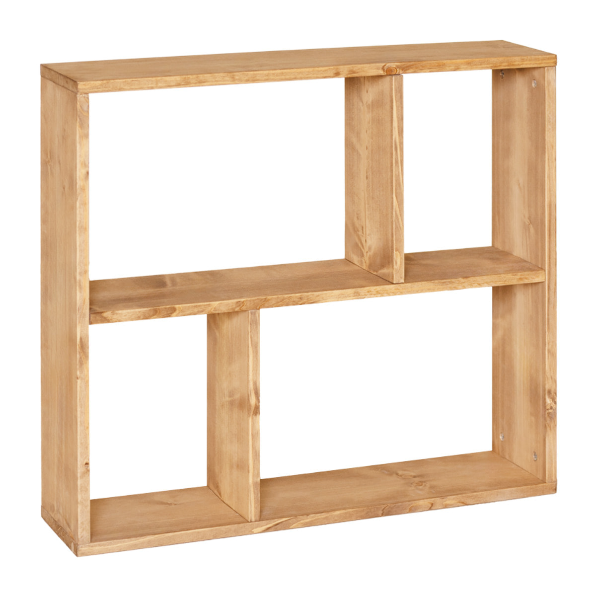 Mueble auxiliar de madera maciza en tono roble medio con 1 estante y 2 separadores Alto: 74 Largo: 80 Ancho: 20