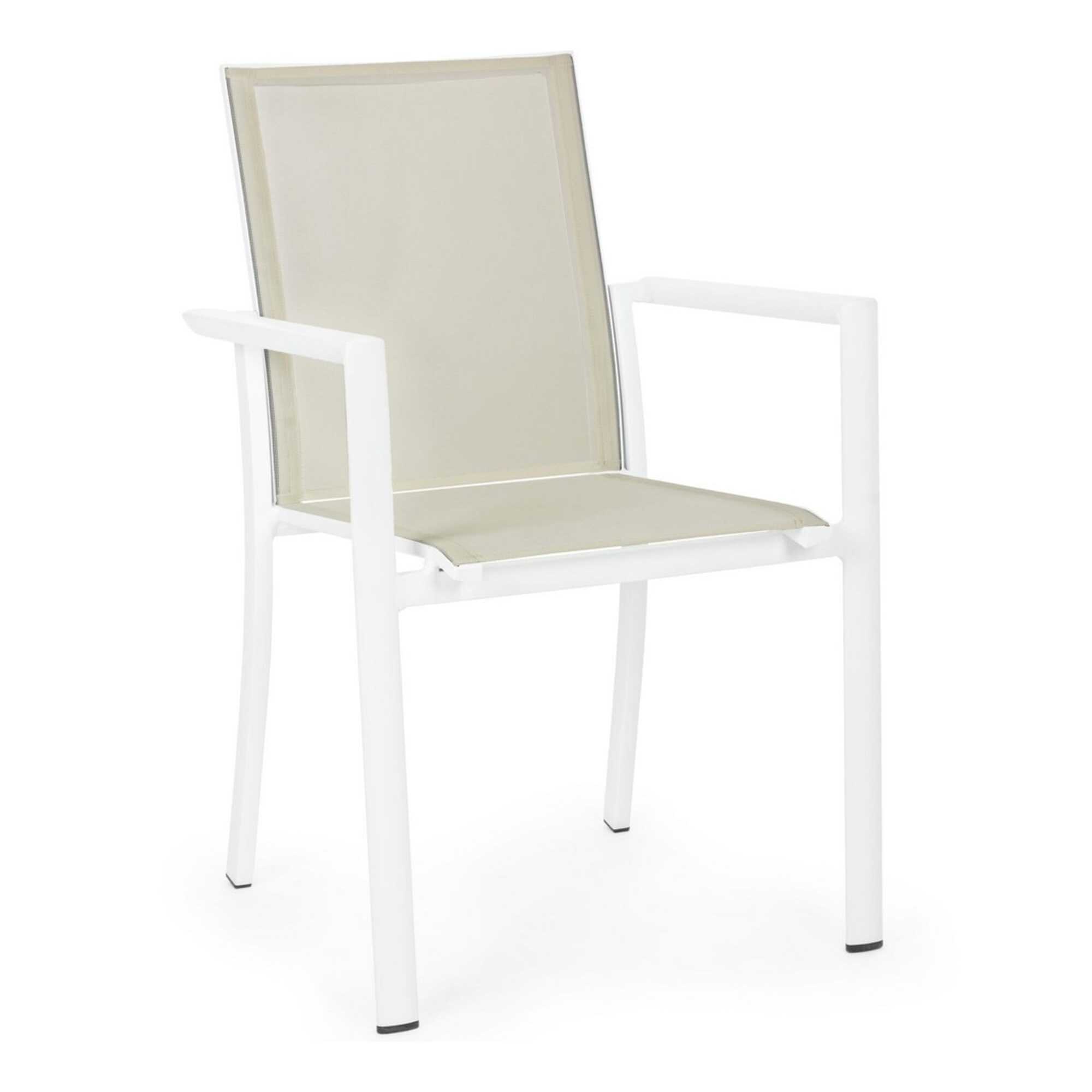 Set 4 sedie da giardino KONNOR in textilene beige e struttura in alluminio bianco