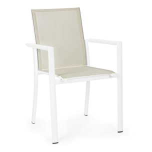 Set 4 sedie da giardino KONNOR in textilene beige e struttura in alluminio bianco