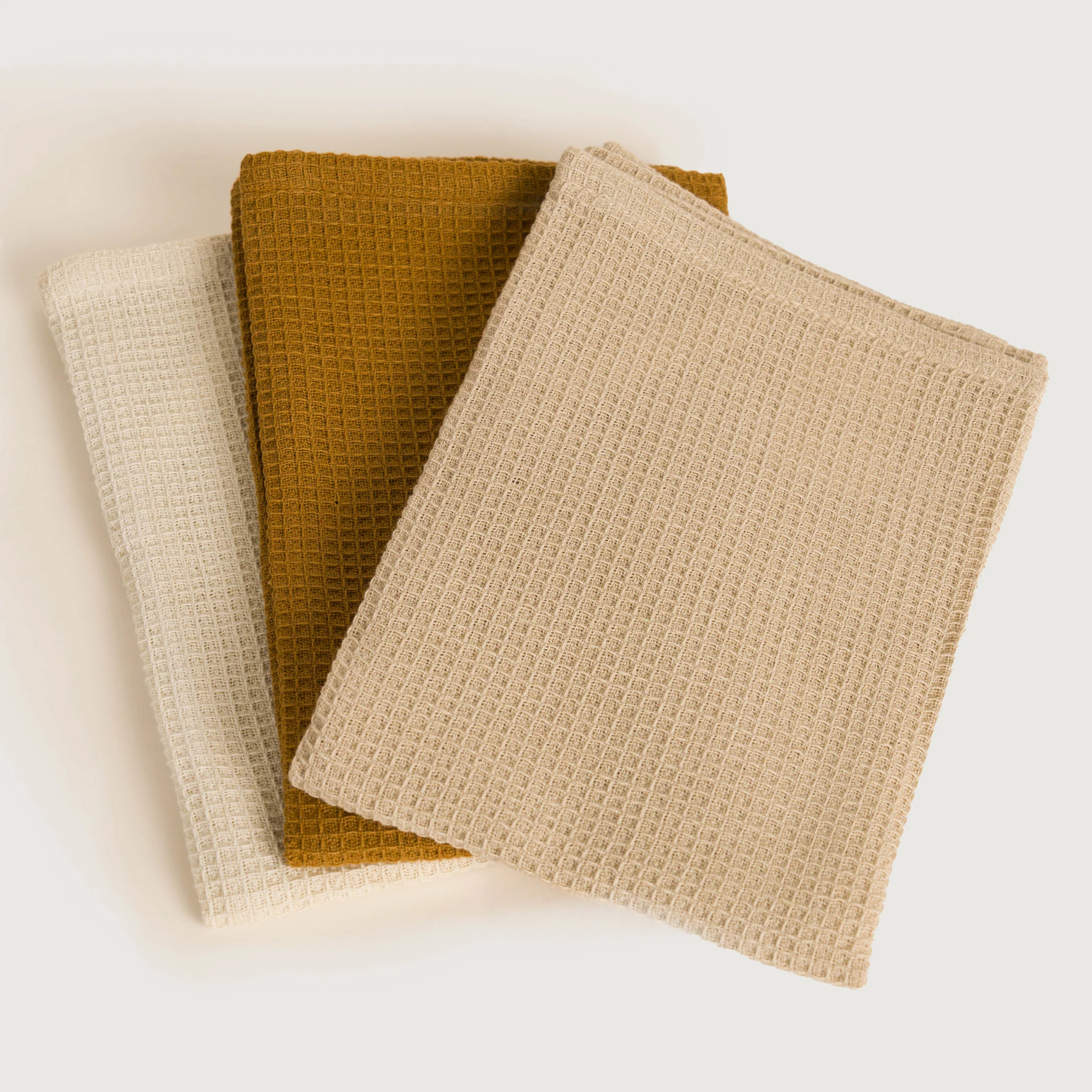 Set 3 paños cocina algodón liso Natural/Topo/Ocre