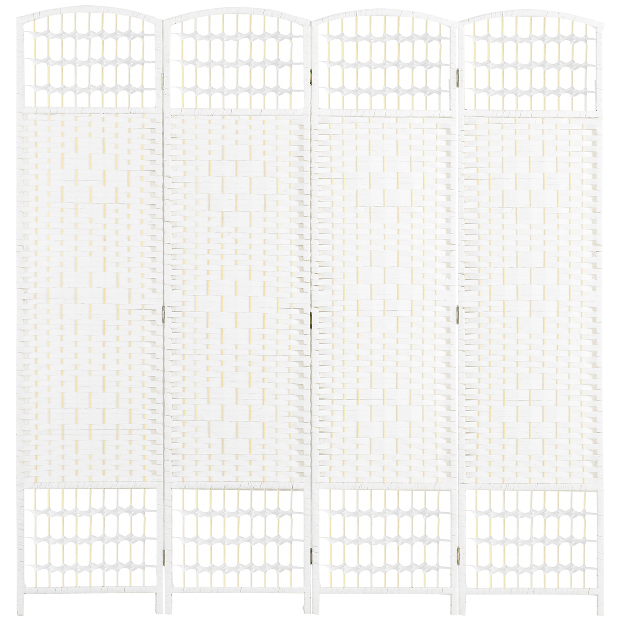Biombo Separador de Ambientes de 4 Paneles 160x170 cm Divisor de Habitación Plegable de Cuerda de Papel y Marco de Madera Decoración para Dormitorio Salón Blanco