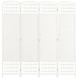 Biombo Separador de Ambientes de 4 Paneles 160x170 cm Divisor de Habitación Plegable de Cuerda de Papel y Marco de Madera Decoración para Dormitorio Salón Blanco