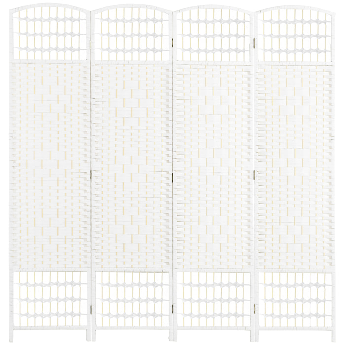 Biombo Separador de Ambientes de 4 Paneles 160x170 cm Divisor de Habitación Plegable de Cuerda de Papel y Marco de Madera Decoración para Dormitorio Salón Blanco