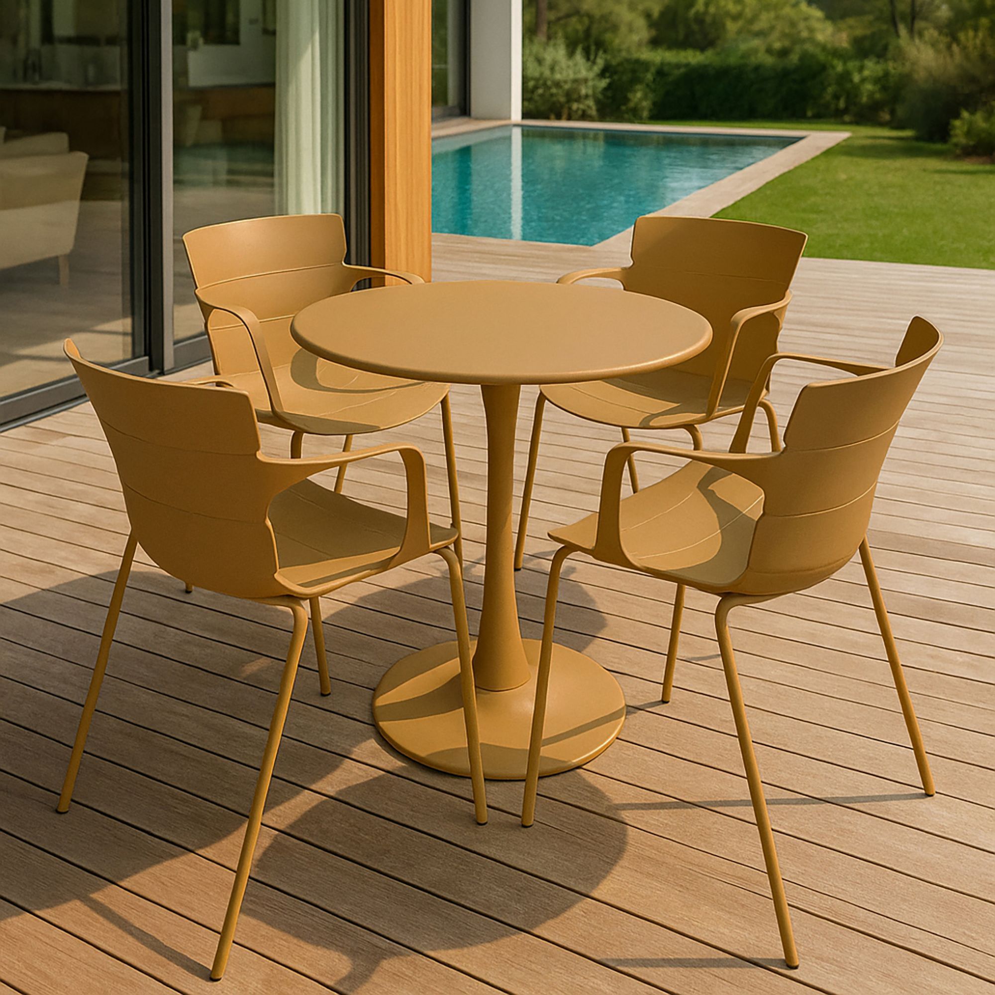 Ensemble de jardin table et 4 fauteuils en polypropylène ocre MONTAUK