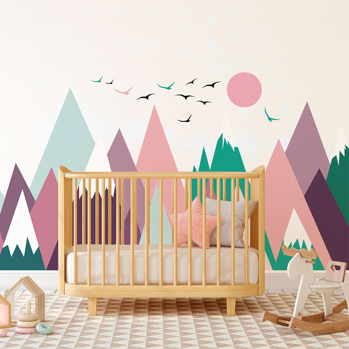 Stickers muraux enfants - Décoration chambre bébé - Autocollant Sticker mural géant enfant montagnes scandinaves ANIELKA