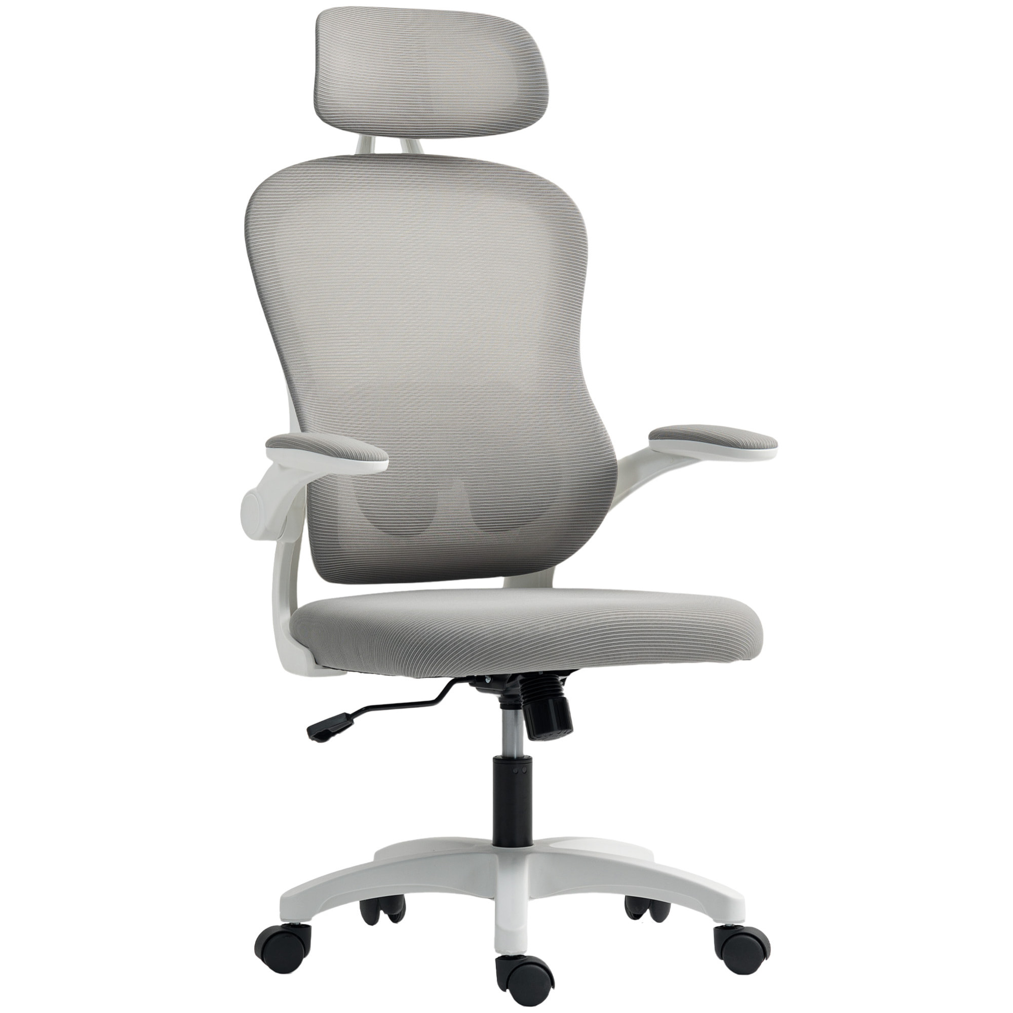 Chaise bureau ergonomique accoudoirs relevables tissu maille gris blanc