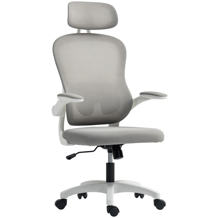 Chaise bureau ergonomique accoudoirs relevables tissu maille gris blanc