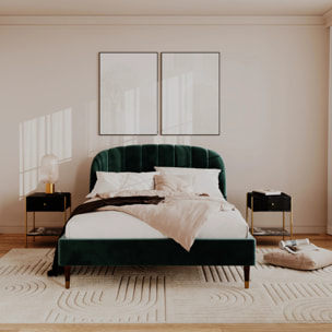 Lit double 140x190 cm en velours vert et pieds doré - Gala