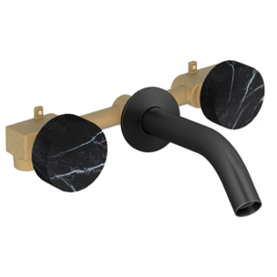 Pack mélangeur lavabo encastré 3 trous Grands Boulevards marbré orage et noir