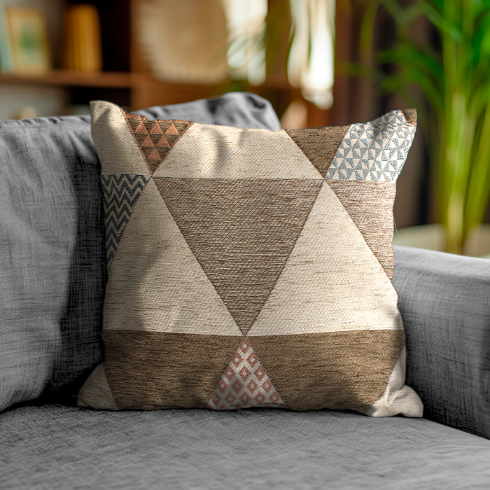 COPPIA CUSCINI ARREDO JACQUARD SFODERABILI 50X50 CM TRIANGOLI GRIGIO CALDO