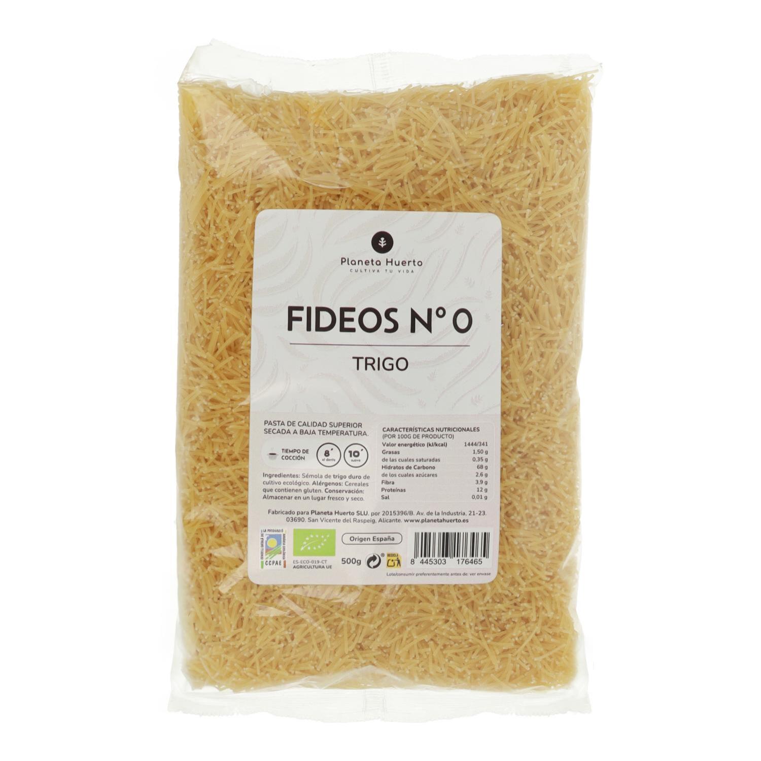 PLANETA HUERTO | Fideos Nº0 de Trigo ECO 500 g - Pasta Ecológica de Sémola para Sopas y Recetas Saludables