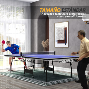 Mesa de Ping-Pong Plegable Mesa de Tenis Profesional Tamaño Estándar con 4 Ruedas Red 2 Paletas y 3 Pelotas para Interior y Exterior 274x152,5x76 cm Azul