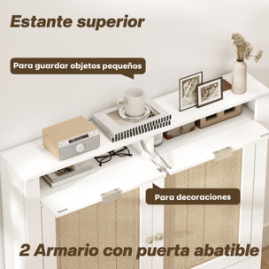 Cubre Radiadores con Puertas Abatibles y Ratán, Cubreradiador de MDF, 111x19x95,5 cm, Cubierta para Radiador, 2 Compartimentos, Diseño Bohemio, para Salón, Dormitorio, Blanco