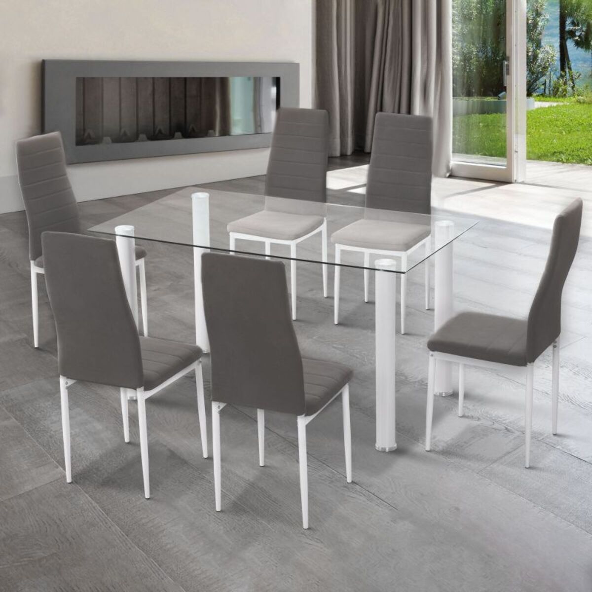 Pack 6 sillas de comedor Yuri Gris oscuro–Blanco