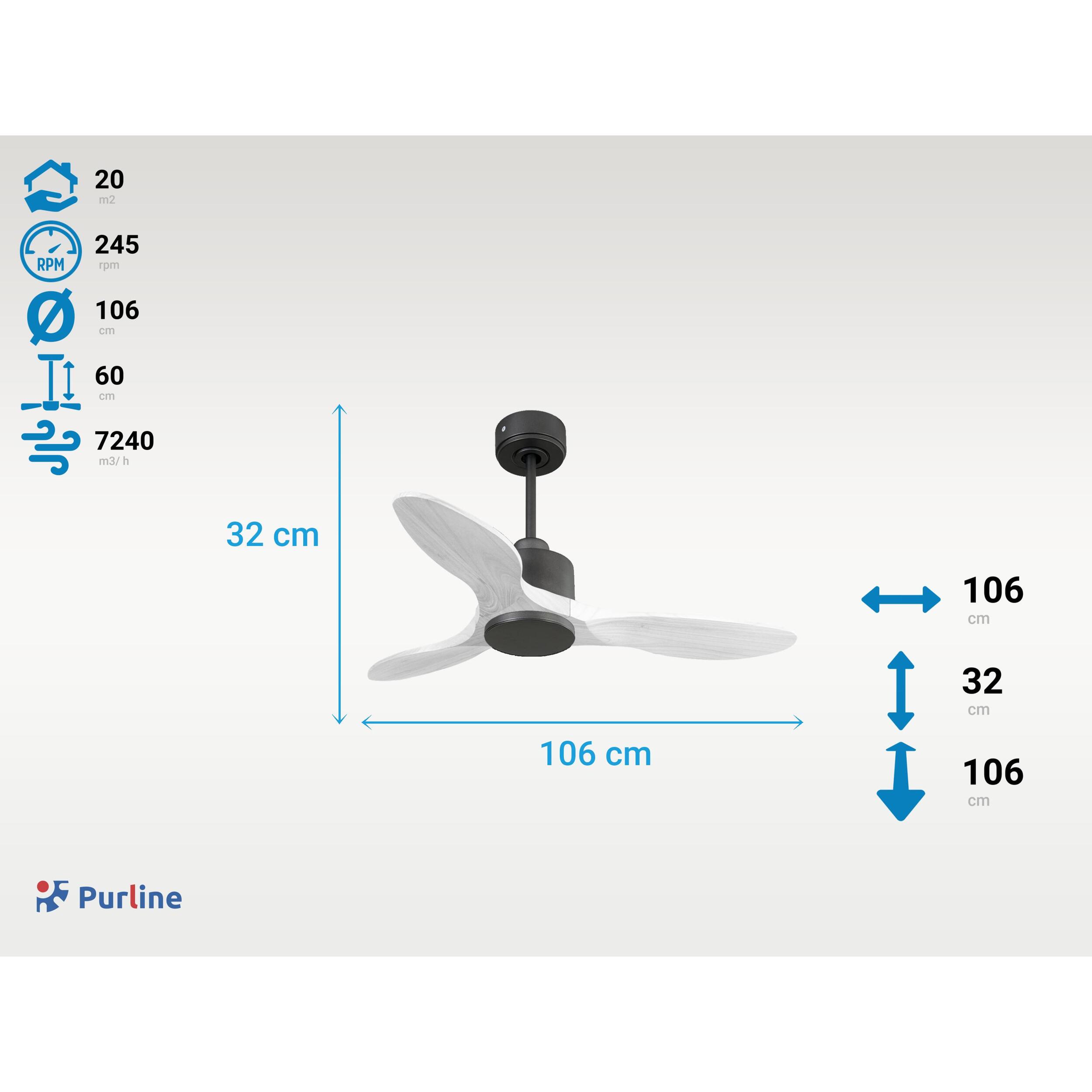 Ventilador de techo Modo Invierno/Verano Termostato Wifi Motor DC Techos Inclinados Mando a Distancia Hypersilence Memoria Vendible Shopify (AUTOMATICO) LimaD106C0365193 PURLINE