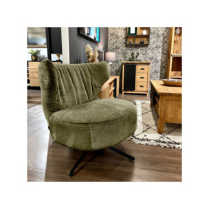 Fauteuil rotatif 360° tissu doux avec pieds en métal noir - EUGENE