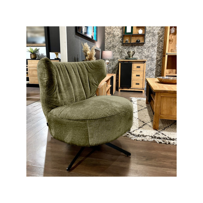 Fauteuil rotatif 360° tissu doux avec pieds en métal noir - EUGENE