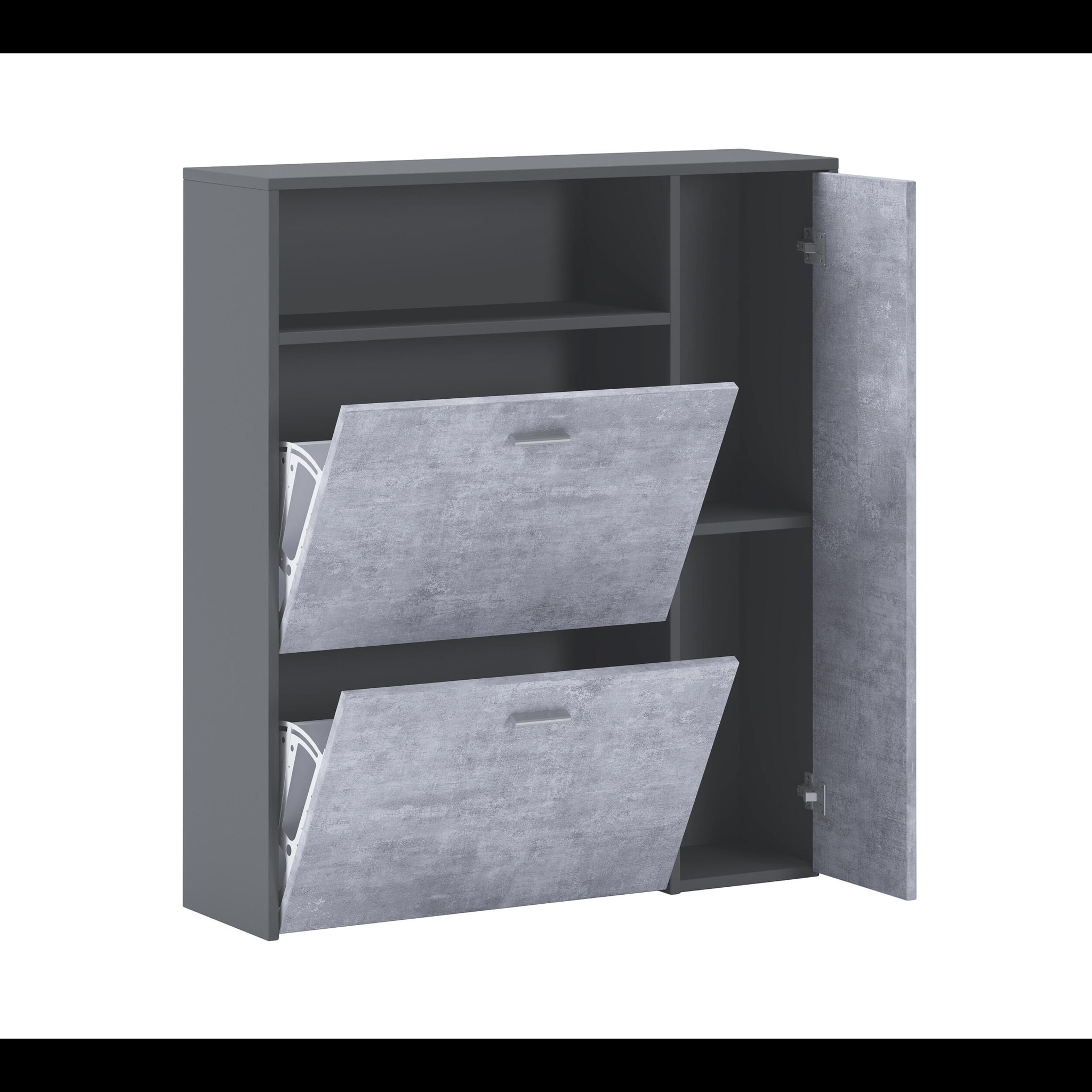 Scarpiera Mobile Portascarpe Salvaspazio Ingresso Con 2 Ribalte Doppia Profondità 4 Vani A Giorno Design Moderno 91.5x94x26.6 Cm Grigio E Cemento