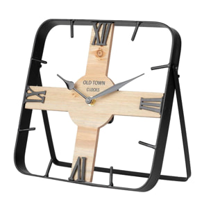 Reloj Sobremesa Metal Madera 23x2,5x23 Cm