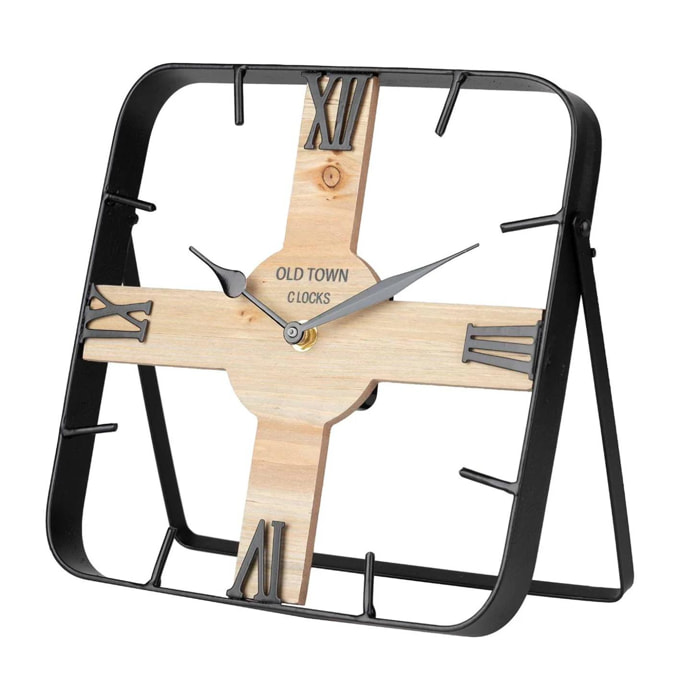 Reloj Sobremesa Metal Madera 23x2,5x23 Cm