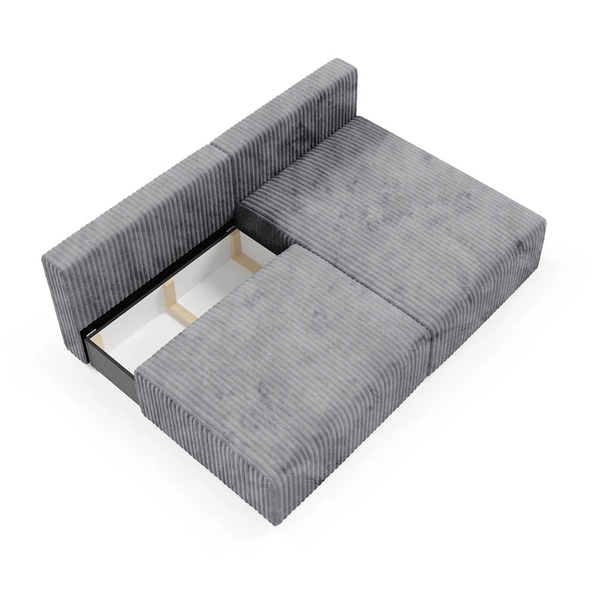 ELIOR - Canapé d'angle convertible et modulable 4 places en côtelé gris