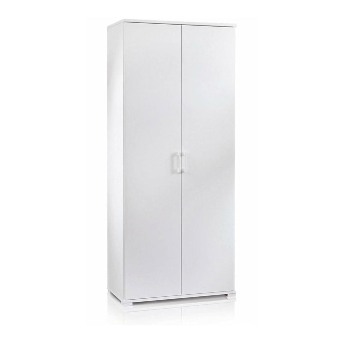 Armadio multiuso Aliosha, Mobile lineare a 2 Ante battenti, Guardaroba a 4 ripiani regolabili, Scarpiera moderna, 100% Made in Italy, 90x45h195 cm, Bianco