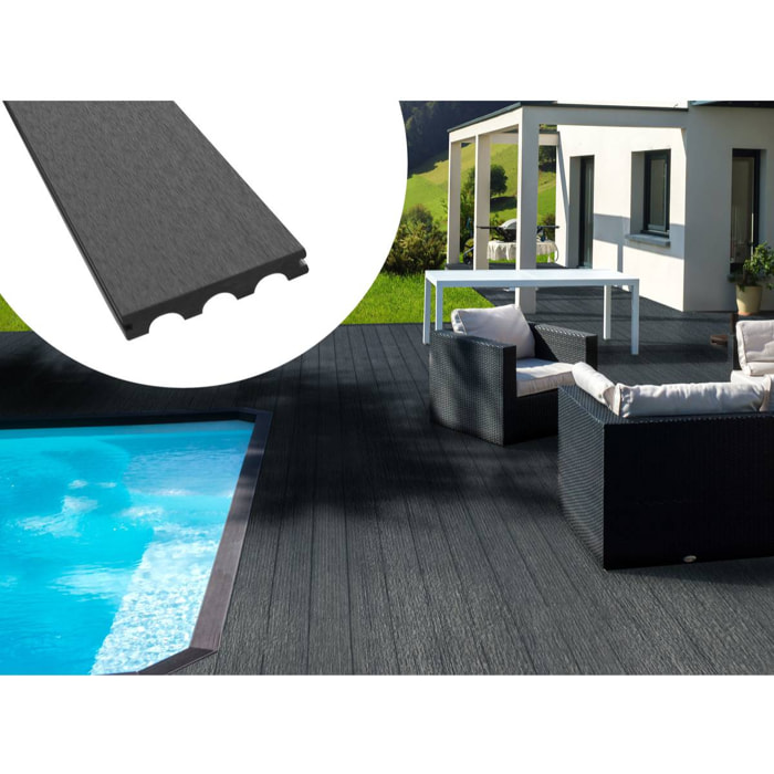 Pack 15 m² - Lames de terrasse composite pleines - Gris foncé