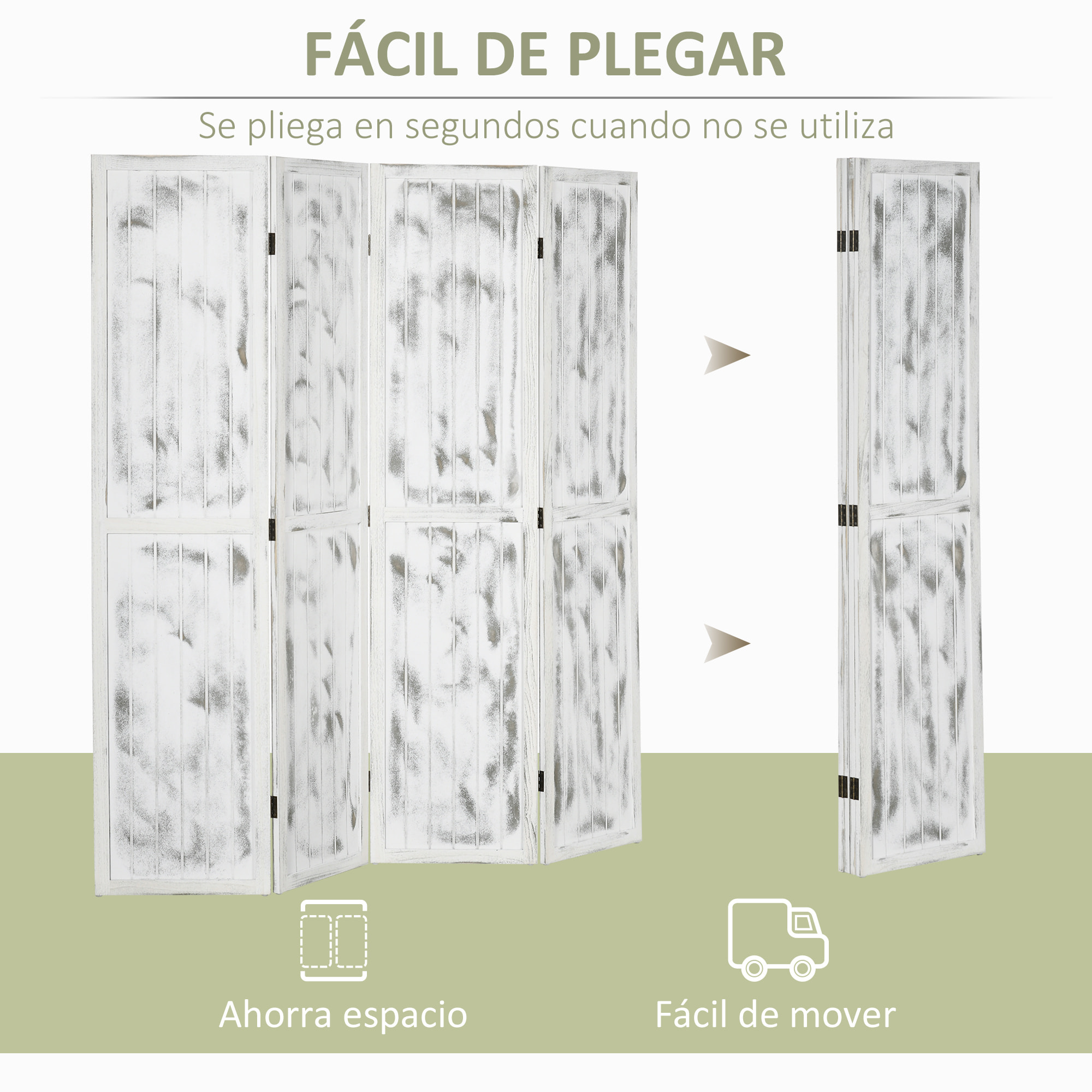 HOMCOM Biombo Plegable de 4 Paneles Separador de Ambientes 160,5x170 cm Divisor de Habitación Decoración Elegante para Dormitorio Salón Cocina Blanco Rústico