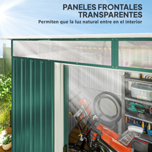 Cobertizo de Jardín Exterior 4,5 m² 260x194x200 cm Caseta de Jardín Exterior Metálica con Paneles Frontales Transparentes y 2 Puertas Corredizas para Almacenamiento de Herramientas Verde