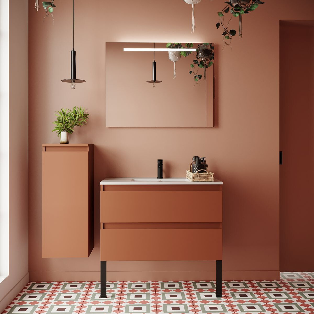 Ensemble vasque intégrée 2 tiroirs + miroir - HUDSON