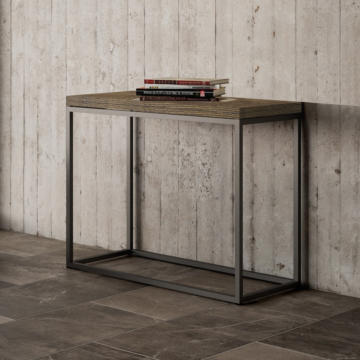 Console extensible portefeuille 90x45/90 cm Nordica Libra Noyer cadre Anthracite