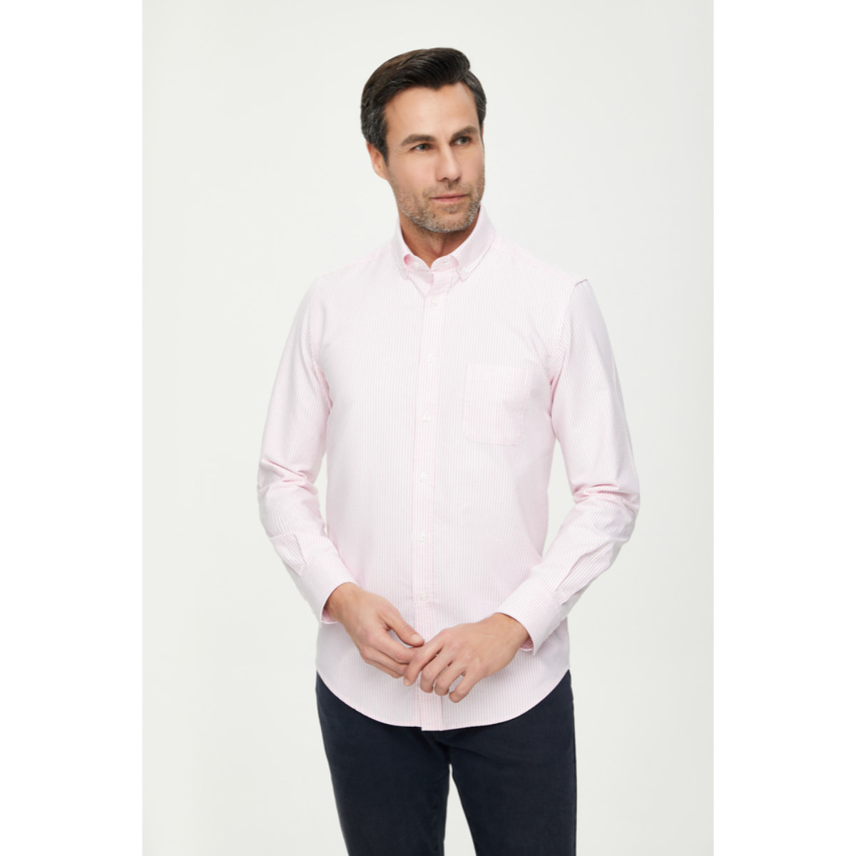 Camicia Uomo 1 Bottone Button Down Slim Oxford Lavato Unito Rosa/Bianco