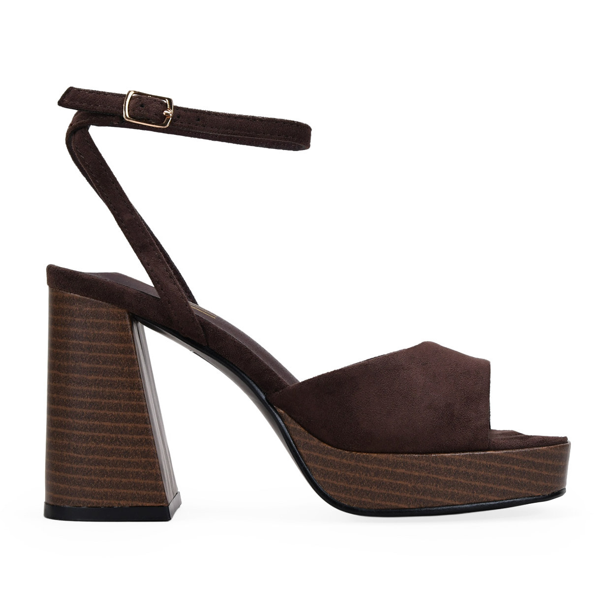 Sandalias de tacón marrones con plataforma de madera