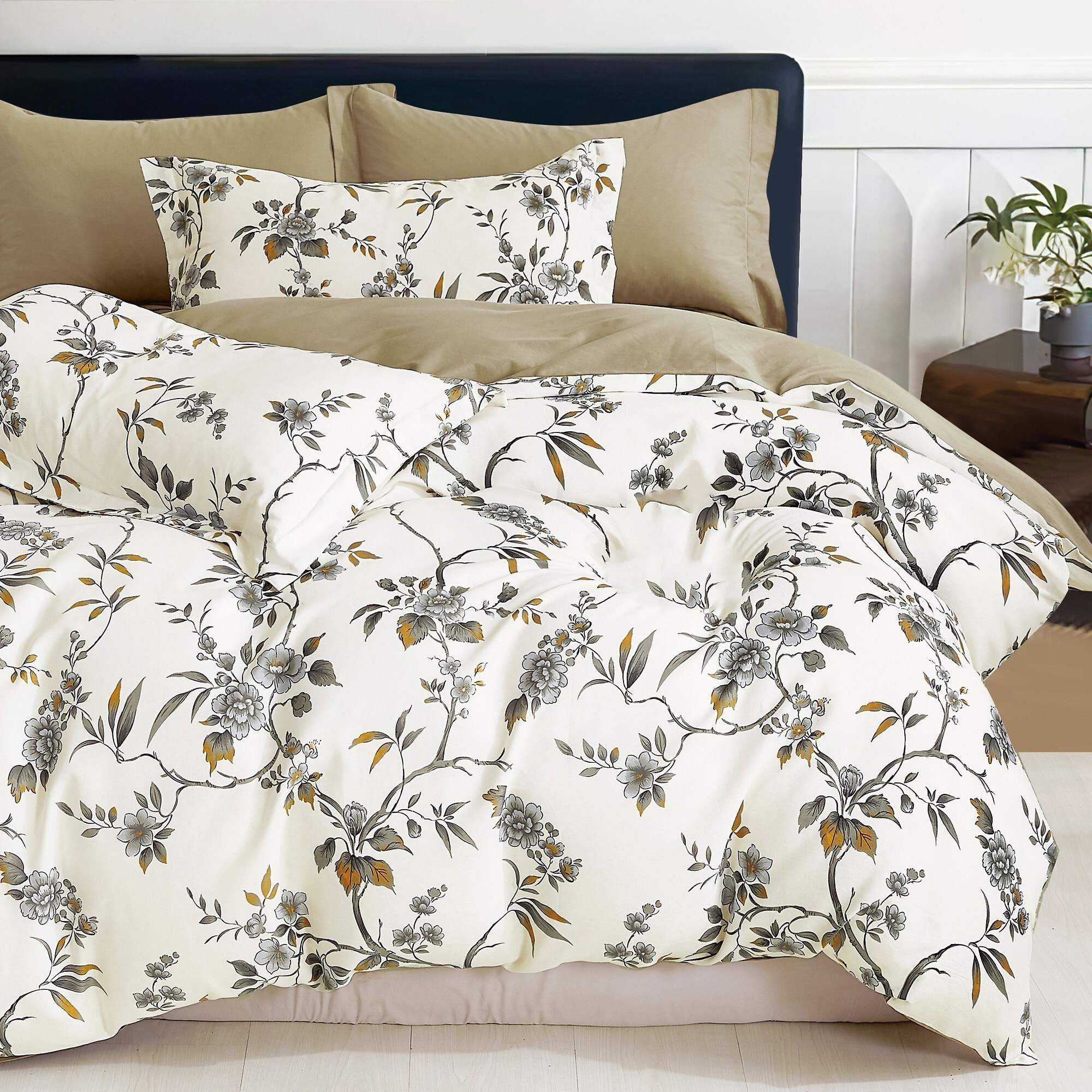 Parure housse de couette 100% percale de coton - Floraine