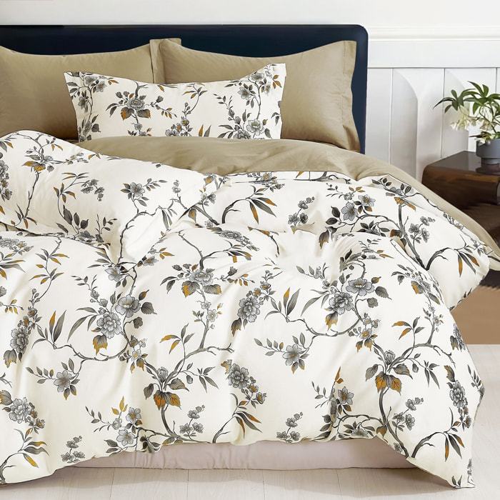 Parure housse de couette 100% percale de coton - Floraine