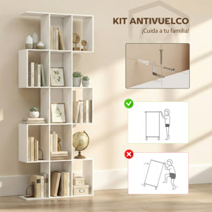 Estantería de 5 Niveles, Biblioteca Estrecha, Librería en Forma de S, para Salón, Dormitorio, Estudio, Oficina, 80x24x200 cm, Blanco