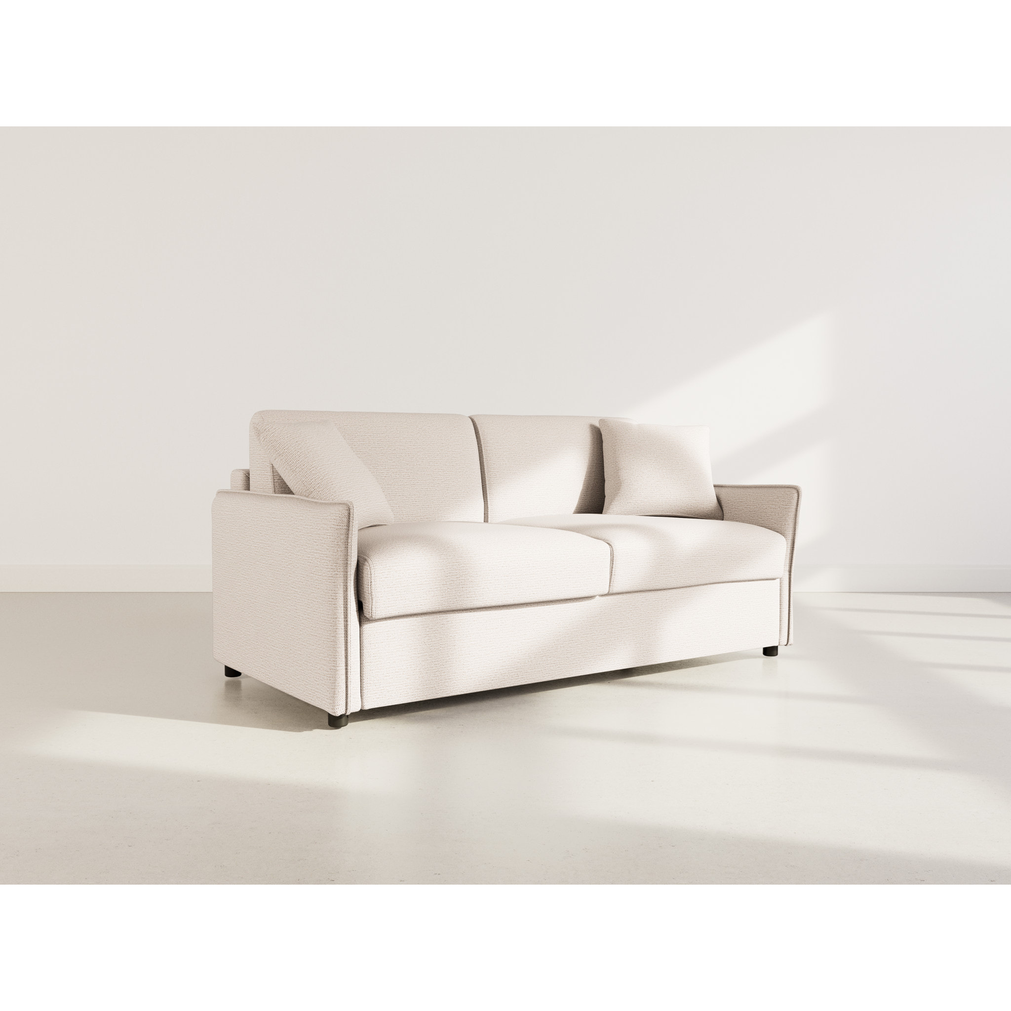 Adele - Canapé 3 places convertible express couchage quotidien 140 cm matelas 14 cm en tissu texturé - Beige