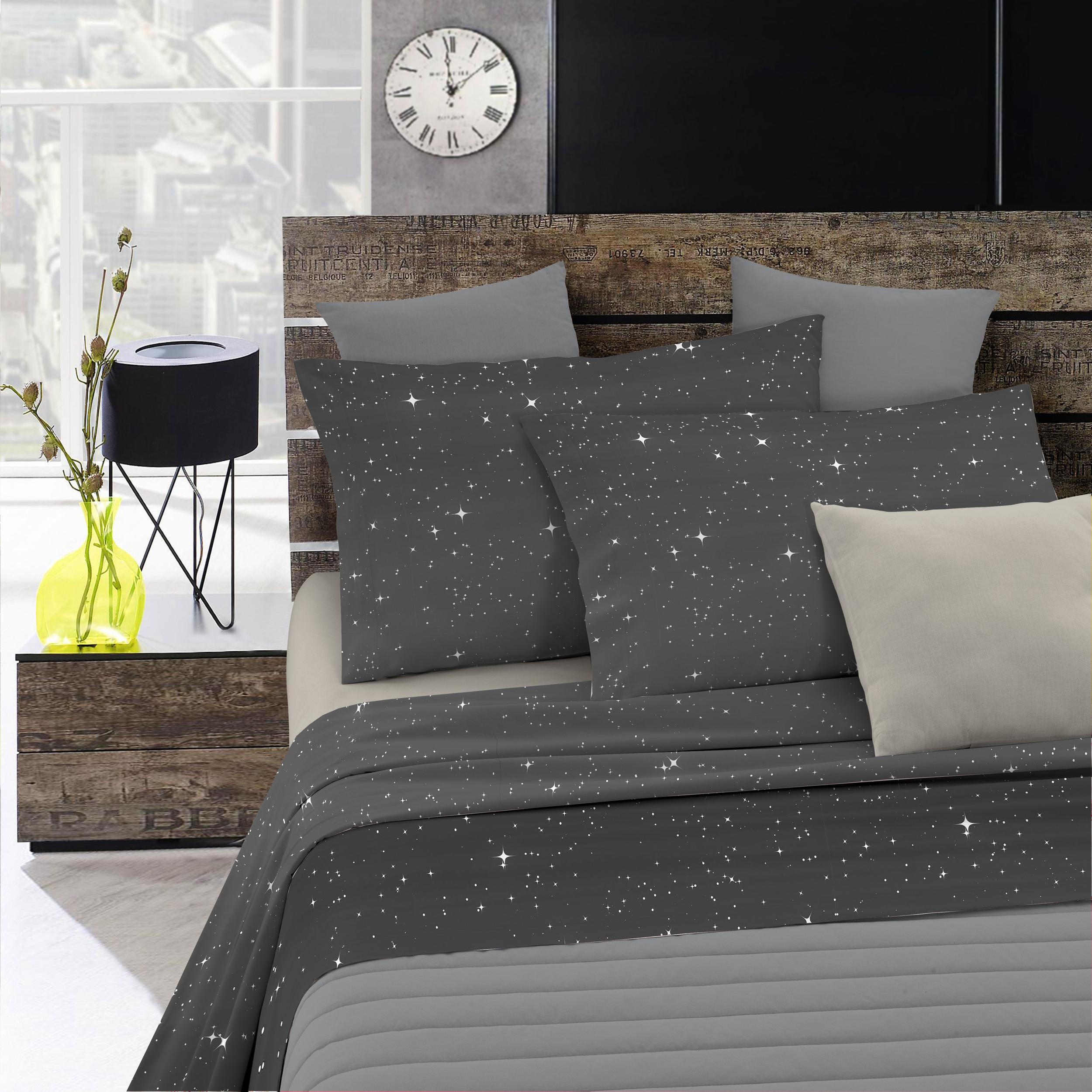 COMPLETO LETTO FASHION MADE IN ITALY MICROFIBRA- STARS GRIGIO SINGOLO